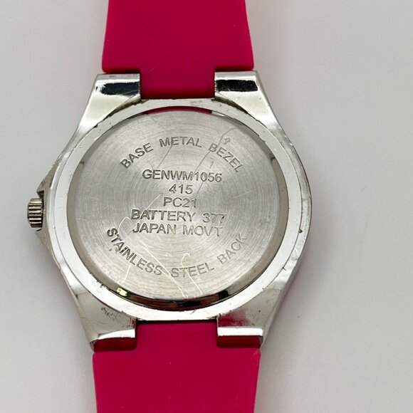 Bright Pink Silicone Quartz Watch Colorful Rainbow Numbers Silver Tone - Picture 4 of 6